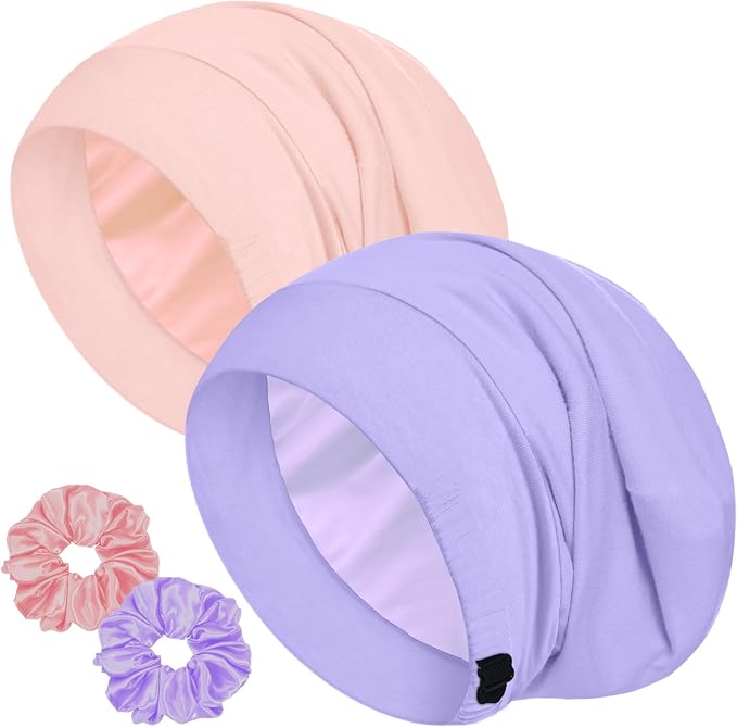 Sleep Cap Bonnet for Sleeping, Adjustable Cooling Ice Silk Lined Hair Bonnets by ROYBENS