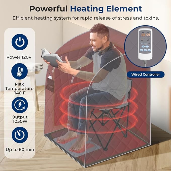 SereneLife Portable Infrared Home Spa | One Person Sauna | Heating Foot Pad and - Image 4