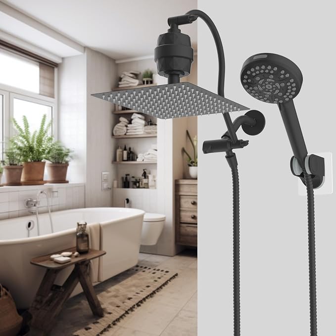 Hibbent All Metal 12'' Dual Filtered Rainfall Shower Head Combo, High Pressure - Image 9