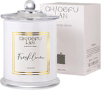 Chloefu LAN White Linen Candles, Luxury Scented Soy Jar Bathroom Candle by ChloefuLANScentedCandles