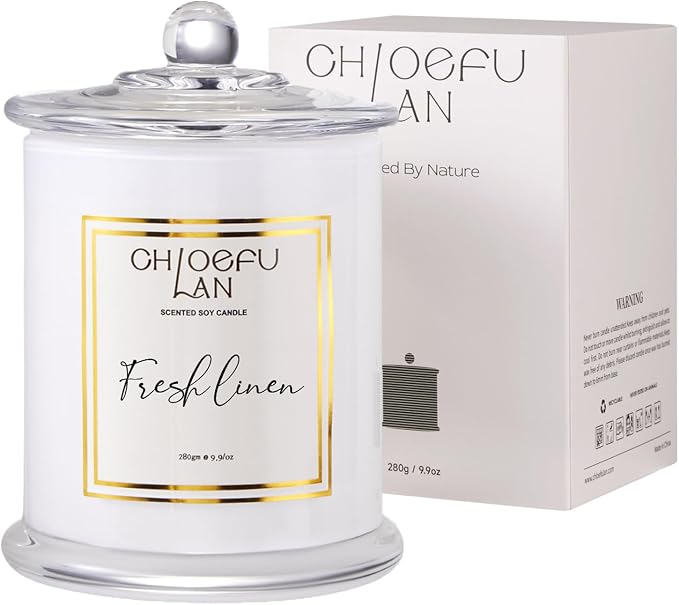 Chloefu LAN White Linen Candles, Luxury Scented Soy Jar Bathroom Candle by ChloefuLANScentedCandles