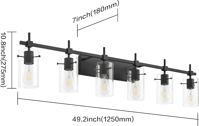 SOLFART Black Vanity Light fixtures 49.2 inch 6 Lights Wall Light Fixtures - Image 3