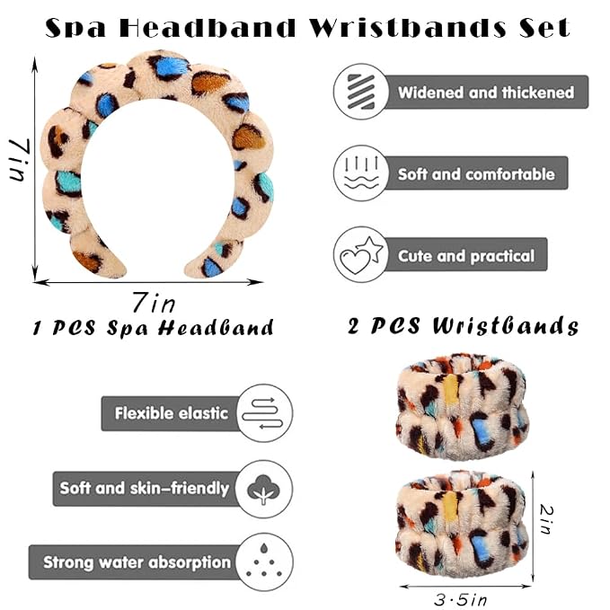 Tetizo Spa Headbands for Washing Face Wristband Set Sponge Makeup Skincare - Image 2