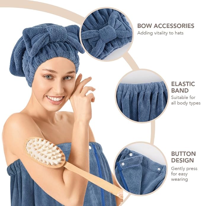 SUNLAND Microfiber Women Bath Towel Wrap and Hair Drying Towel Set, Adjustable - Image 3