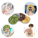 4 PCS Shower Cap for Women, Elastic and Reusable Bath Caps, Double Layers - Image 5