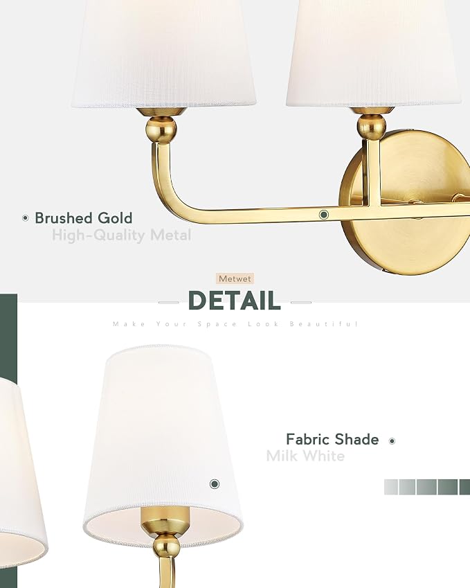 Bathroom Light Fixtures, 4 Light Brushed Gold Vanity Lights - Image 4
