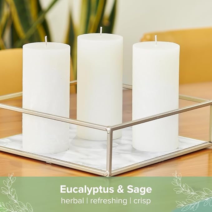 Simply Soson 3x6 inch Ivory Rustic Eucalyptus and Sage Pillar Scented Candle - Image 5