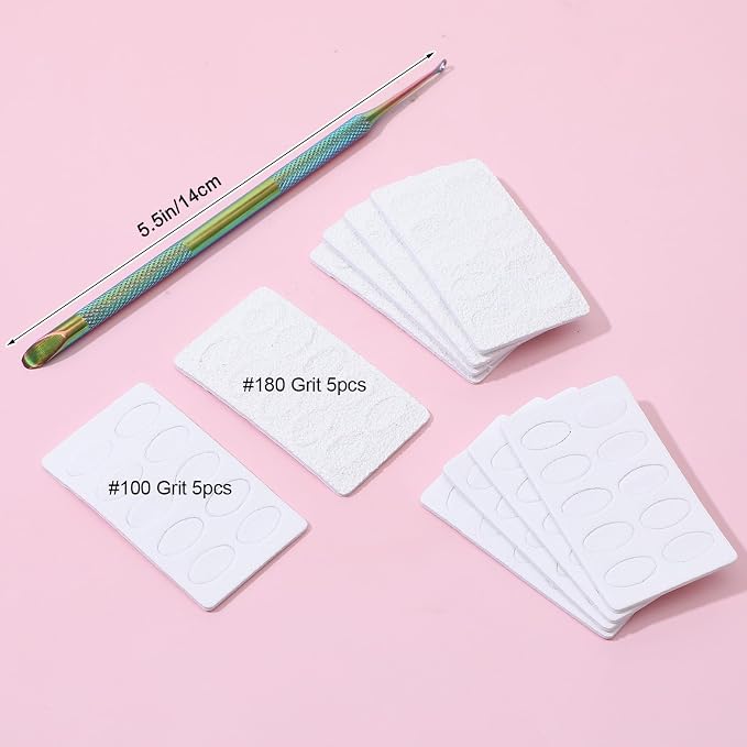 Dual Ended Nail Cuticle Pusher, 100/180 Grit Sandpaper Sheets Cuticle File - Image 2