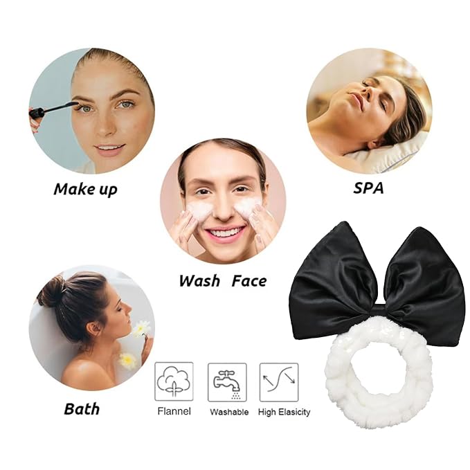 JIAHANG Large Bow Facial Spa Headband, Skincare Making Up Satin Bow Hairband - Image 3