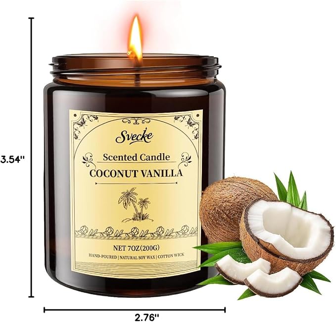 Coconut Vanilla Scented Candles, 7oz Soy Wax Candle, Long Lasting Aromatherapy - Image 8