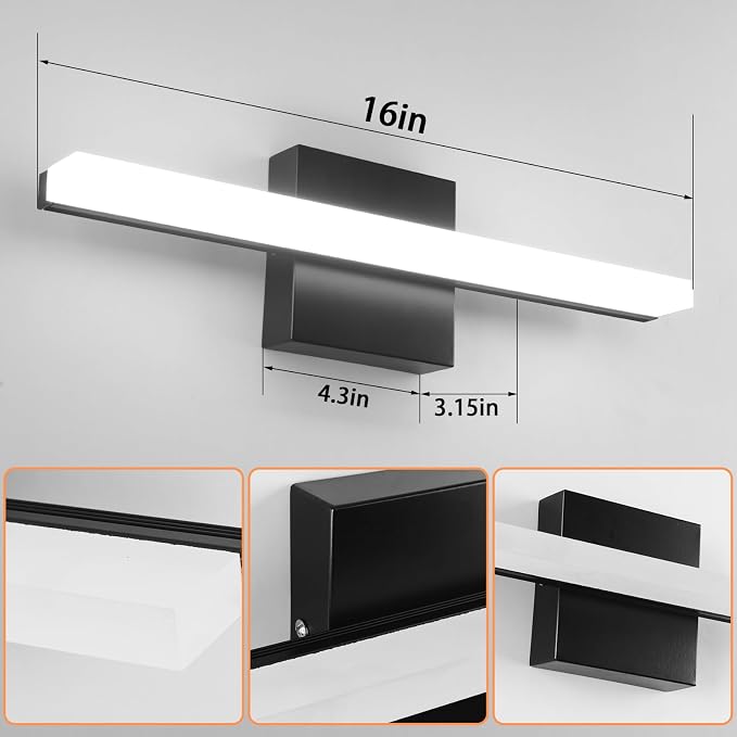 LED Bathroom Vanity Light 16in 3 Color Temperature Over Mirror Lighting Fixture - Image 4