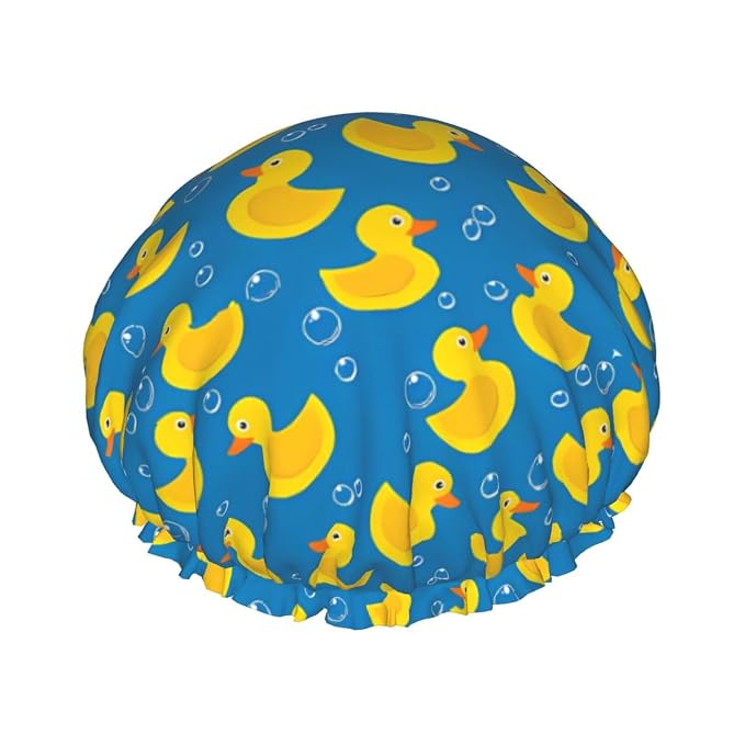 Rubber Ducks Shower Cap For Women Reusable Waterproof Double Layers Bath Cap by YUZEKABZ