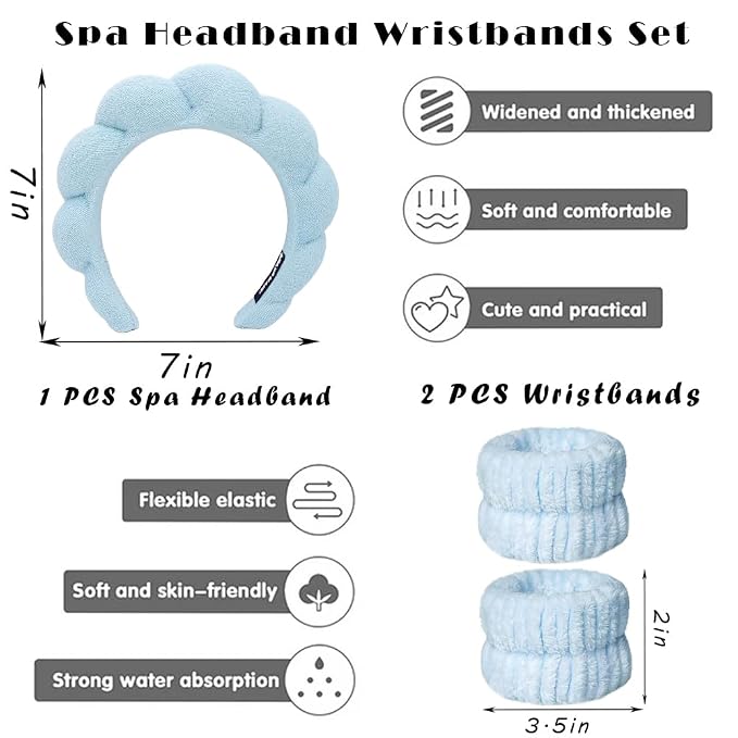 Spa Headbands for Washing Face Wristband Set Sponge Makeup Skincare Headband - Image 2