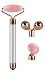 3-IN-1 Electric Jade Roller 3D Roller Facial Roller & Face Massager, Rose Quartz - Image 2