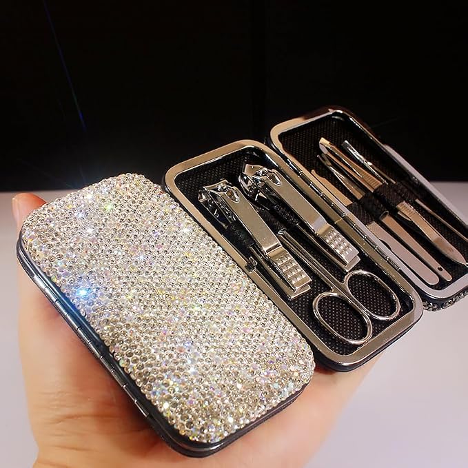 Bling Rhinestone Manicure Set Nail Clippers Pedicure Kit-8 Pieces, Stainless by Bestbling