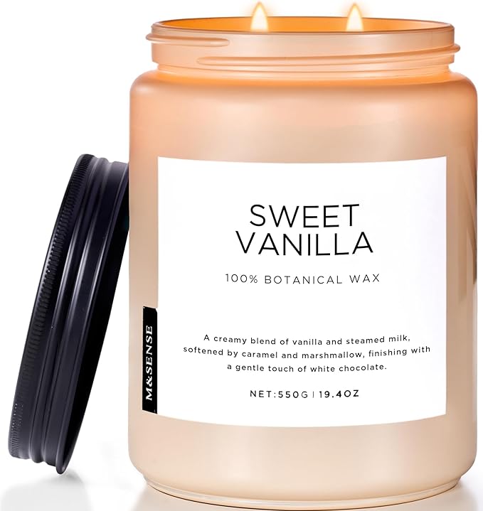 M&SENSE Vanilla Scented Candles, 19.4oz Large Natural Soy Wax, 110 Hours Long by MSENSE