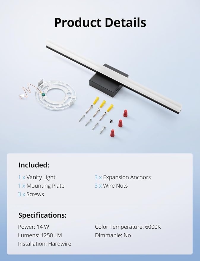 Combuh LED Bathroom Light Fixtures Over Mirror 24 Inch 14W, Modern IP44 Wall - Image 10