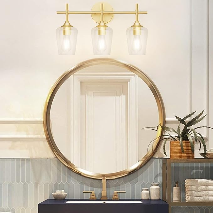 Ralbay Gold Bathroom Vanity Light 3-Lights Vintage Gold Vanity Lights Wall - Image 3