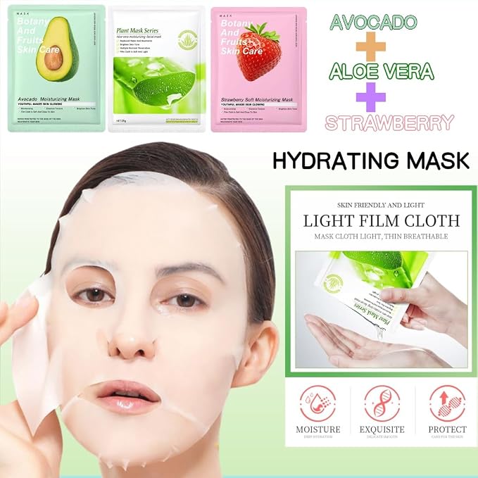 12PC Natural At-Home Spa Skincare Kit | Strawberry Aloe Vera Avocado Face Hand - Image 5