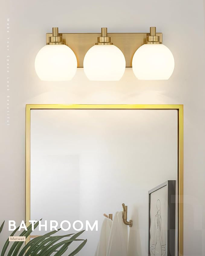 Bathroom Light Fixtures, 3-Light Brushed Gold Vanity Light, Modern Wall Sconces - Image 5