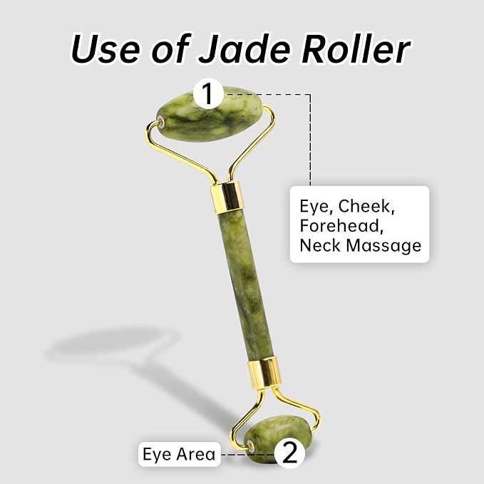 Jade Gua Sha and Face Roller, Real Jade Gua-Sha Stone Facial Tools Set - Image 6