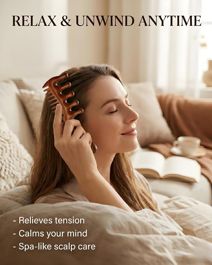 Wooden Scalp Massager Comb – Natural Wood Wide & Fine Tooth - Image 6