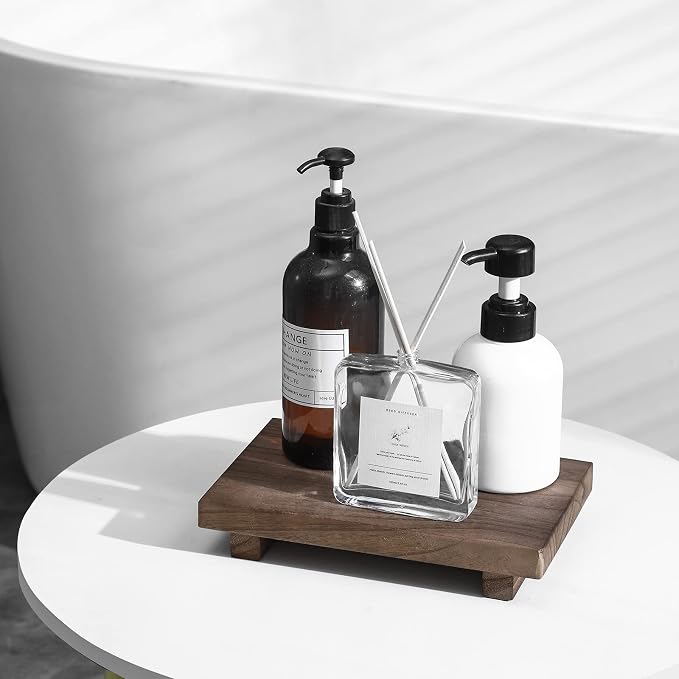 zoocatia Small Wood Tray Pedestal Stand Farmhouse Bathroom Decor Decorative - Image 2