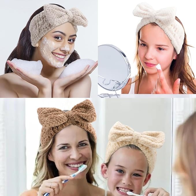 AHONEY 4 Pack Skin Care Facewash Headbands Women Girls Microfiber Spa Elastic - Image 3