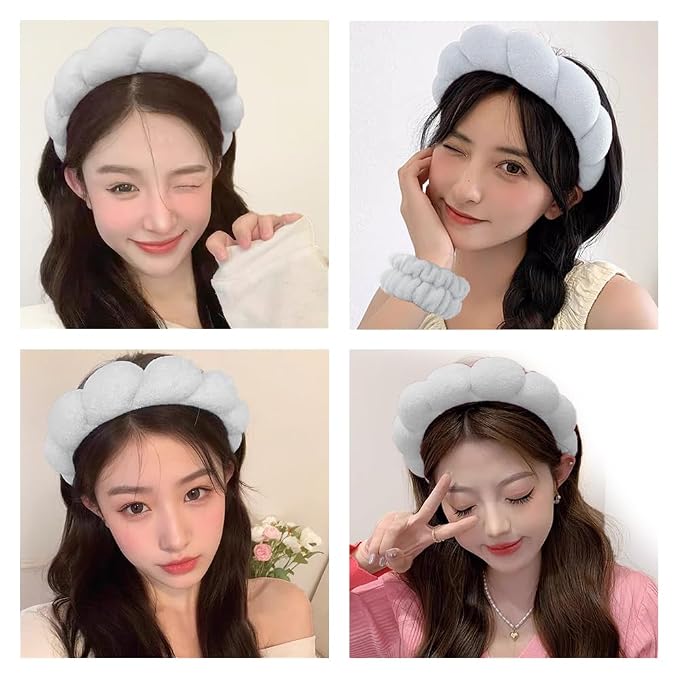 Spa Headbands for Washing Face Wristband Set Sponge Makeup Skincare Headband - Image 4