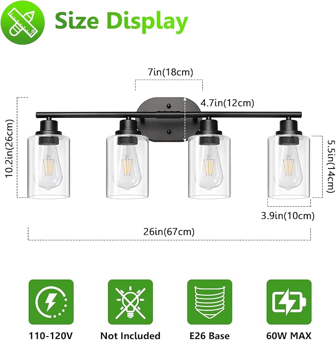 Ascher 4-Light Bathroom Light Fixtures, Modern Vanity Lights - Image 6