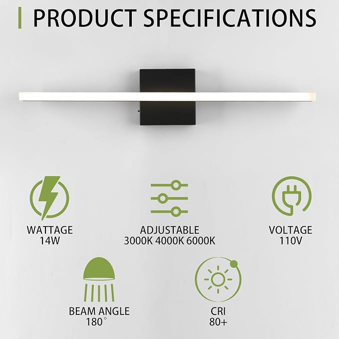 LED Bathroom Vanity Light, 14W Bathroom Mirror Light Fixtures, 3 Color - Image 3