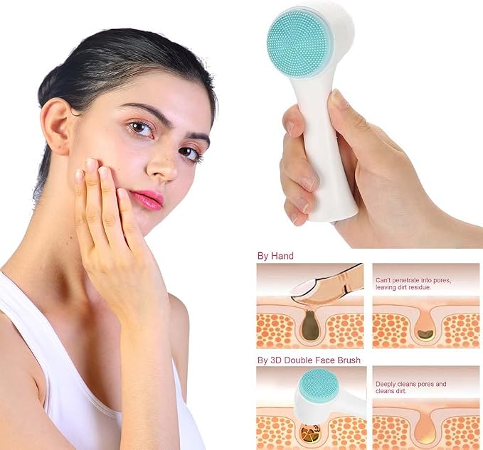 Cleansing Brush, Double Sided Clean & Exfoliating & Massage Soft, Silicon Face - Image 2
