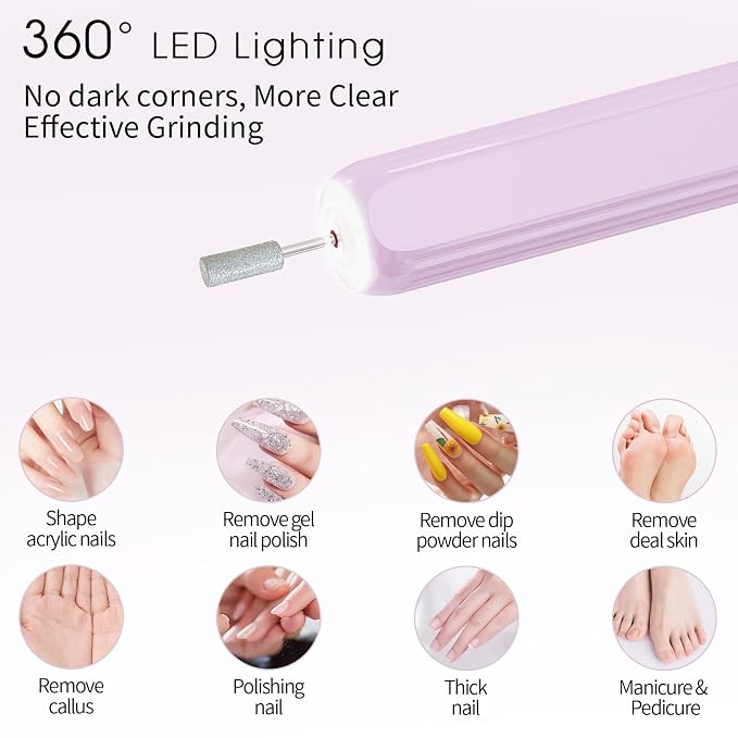 Professional Manicure Pedicure Kit -360° Light, Rechargeable Electric Nail Drill - Image 7