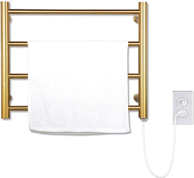 XBVV Gold Heated Towel Rack for Bathroom, Wall Mounted Bath Towel Warmer - Image 2