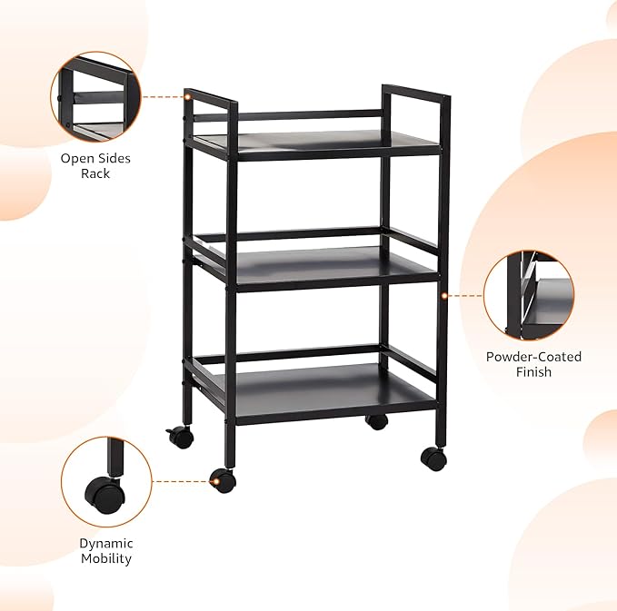 Amazon Basics 3-Tier Metal Rolling Utility Cart, Storage Organizer, Mobile - Image 3