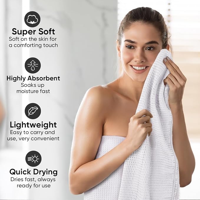 HOMEXCEL Waffle Bath Towels Set 4 Pack, Premium Microfiber Bathroom Towels - Image 3