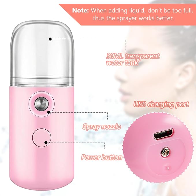 Mudder 4 Pcs Nano Facial Mister Handy Nano Mist Sprayer 30ml Visual Water Tank - Image 5