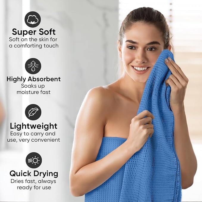 HOMEXCEL Waffle Bath Towels 4 Pack, Premium Microfiber Beach Towels, Ultra Soft - Image 3