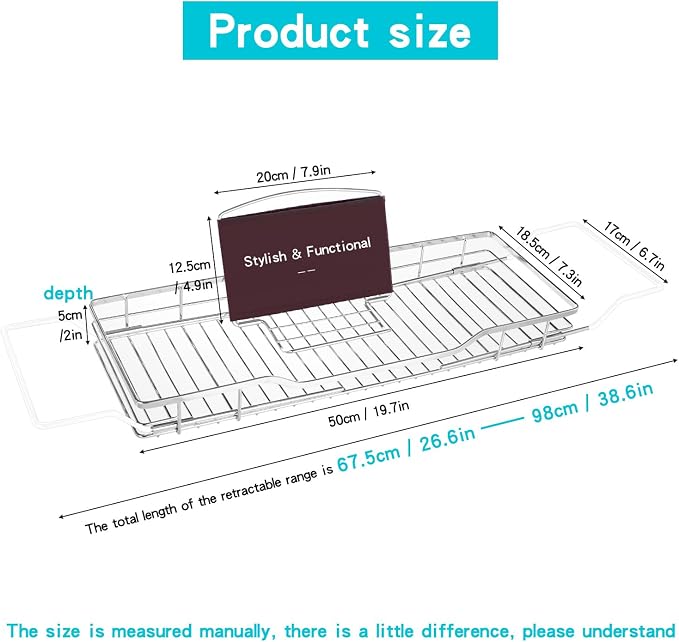 YQh Adjustable Tub Rack, 304 Stainless Steel Bathroom Tray, - Image 5