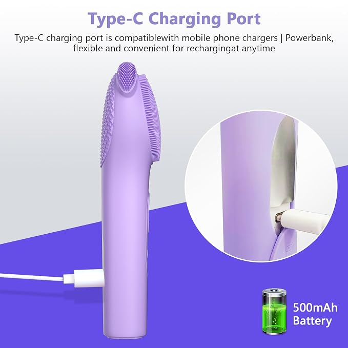 Silicone Face Scrubber, Waterproof Rechargeable Facial Cleansing Brush - Image 6
