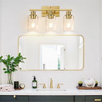 3-Light Vanity Lights with Clear Glass Shades, Brushed Gold Bathroom Light - Image 6