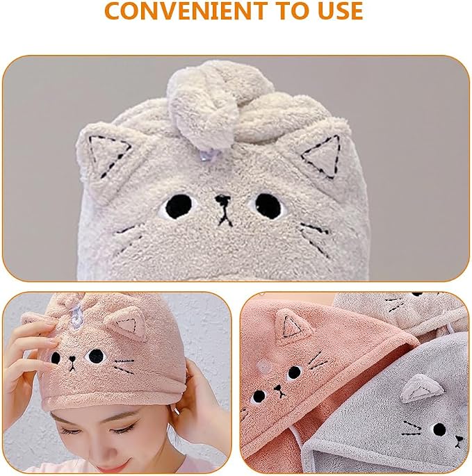 ARTIBETTER 3Pcs Cute Cat Hair Wrap Towels - Image 6