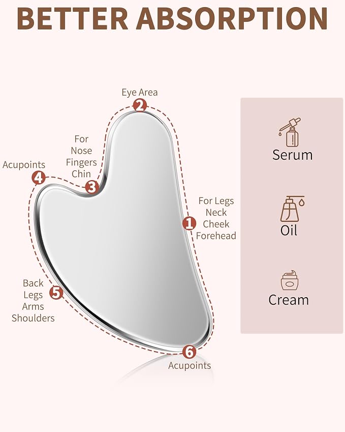 VGY Stainless Steel Gua Sha Facial Tools Set, Tighten Skin Massage Guasha - Image 4