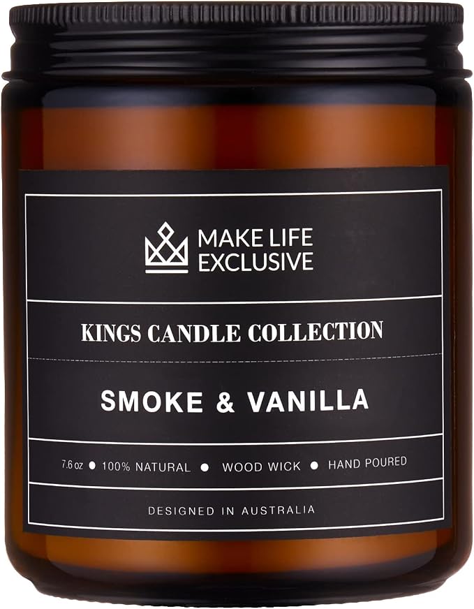 Scented Candles for Men | Smoke and Vanilla, Tobacco and Vanilla |Wooden Wick by MakeLifeExclusive