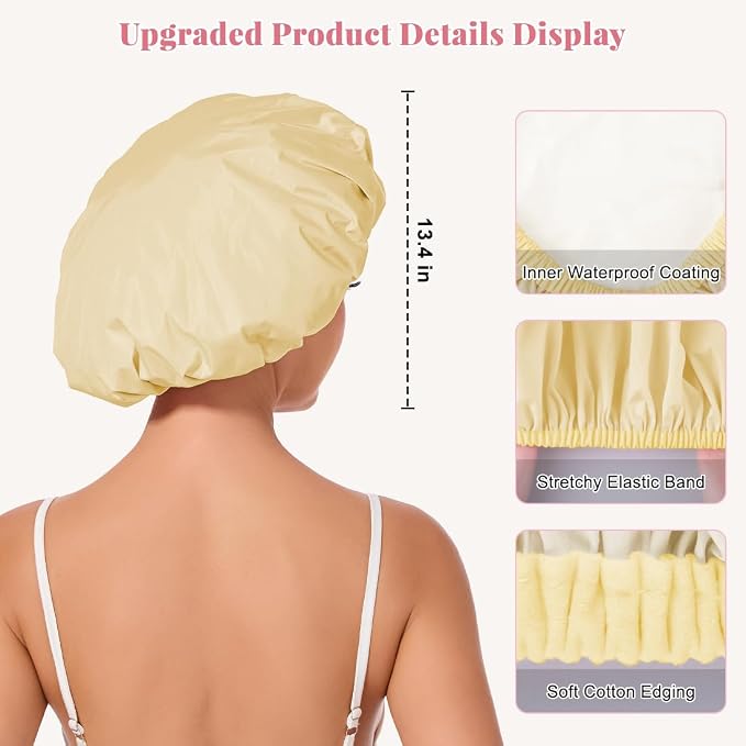 Shower Cap for Women Waterproof Reusable, Large Shower Cap Non-Slip - Image 2
