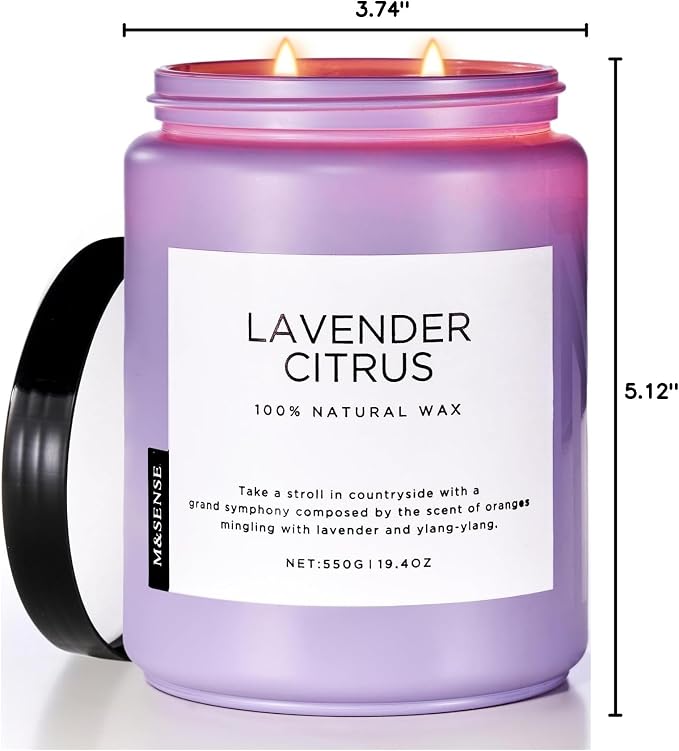 M&SENSE Lavender Citrus Candles, 19.4oz 110H Burn Time Large Natural Soy Candles - Image 10
