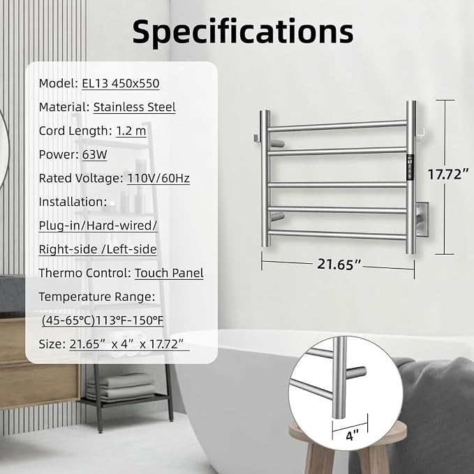 P&Dlusir Towel Warmer, Heated Towel Rack - Image 6