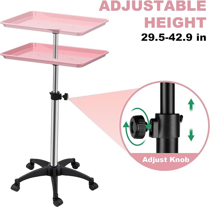 Salon Rolling Tray, Height Adjustable Tattoo Tray Rolling Cart, Storage Utility - Image 3