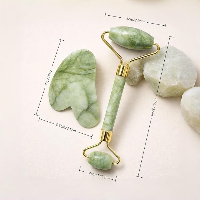 Jade Roller and Gua Sha Set, Natural Jade Stone Facial Massage Tools - Image 5