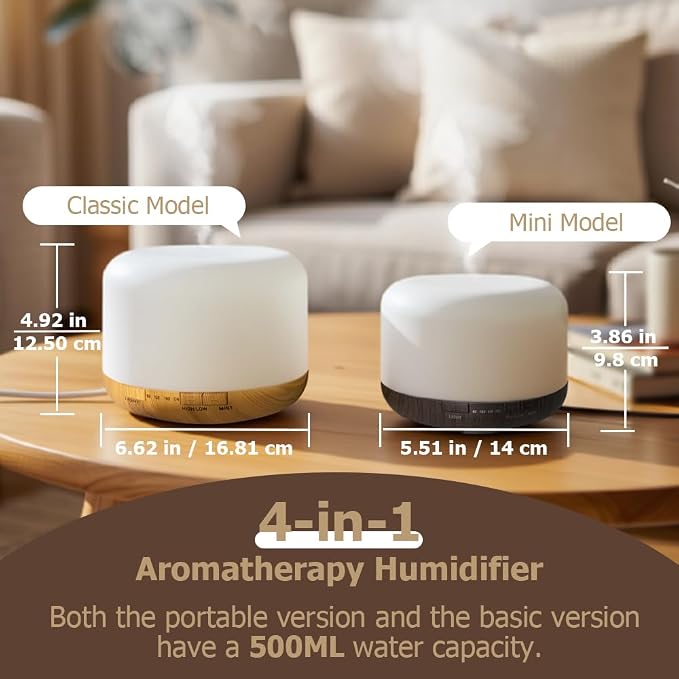 500ml Premium Essential Oil Diffuser, Quiet 4-in-1 Ultrasonic Aromatherapy - Image 3